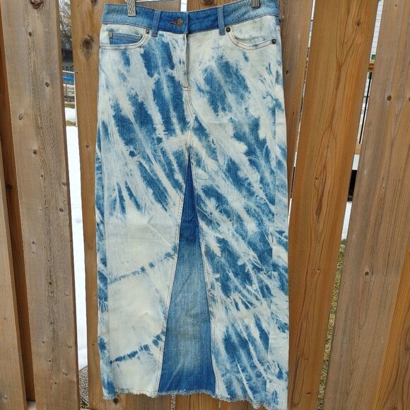 Michael Kors Tie Die Denim Skirt Full Length Maxi Skirt Size 0 - Picture 1 of 9